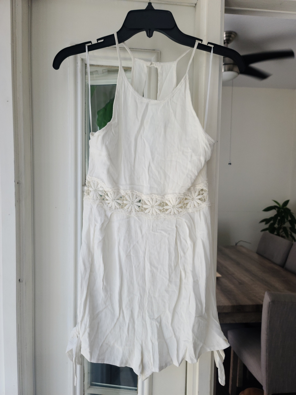 Women’s White Crochet-Waist Romper
